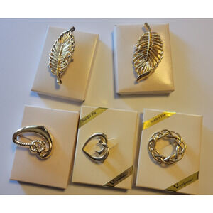 Lot of 5 Vendome Heart Feather Shaped Gold Tone Jewelry Scatter Pins Brooch
